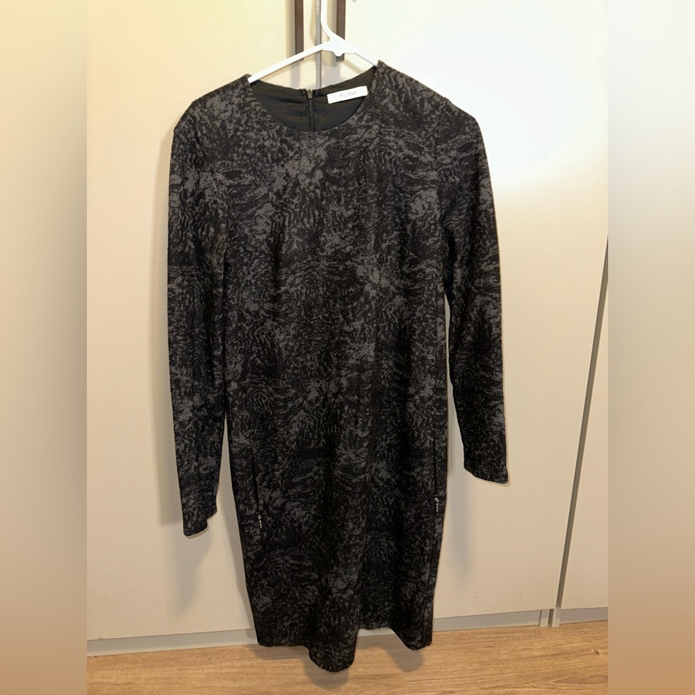 MaxMara Black and Gray Patterned Long Sleeve Dress Size 42 EU